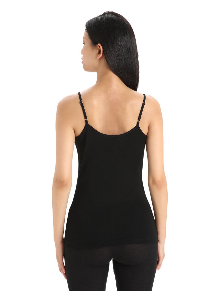 Black Women's Icebreaker Merino 175 Everyday Cami Thermal Singlet Underwear | USA 1693DFMN